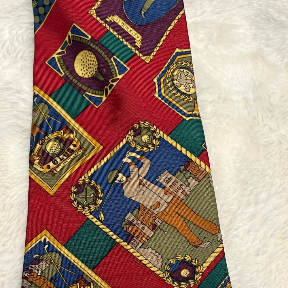 Vintage Tommy Hilfiger 100% Italian Silk Golf Themed Neck Tie Red Preppy - Picture 3 of 7